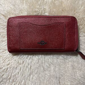 Coach Authentic Leather Deep Red  Large Size Zip Around Wallet